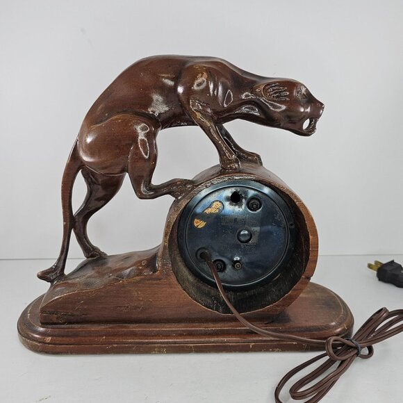 Vintage Master Crafters Sessions Jaguar Panther Clock Wood Carved DOES NOT WORK - Picture 5 of 10